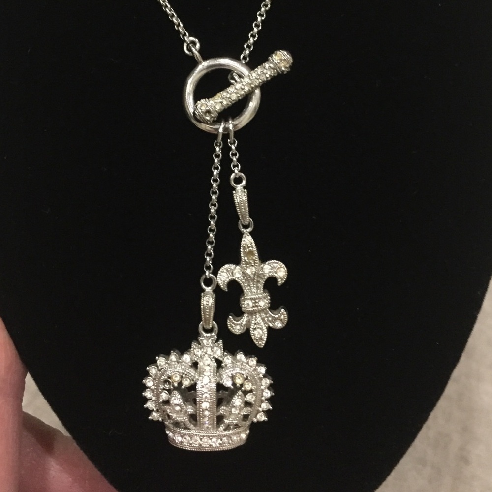 NAPIER Stamped Silver w CZ Royalty Necklace!💎💎